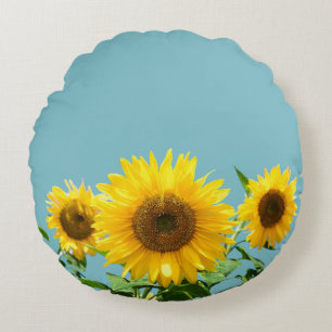 Coussins Ronds Tournesols sur turquoise sarcelle clair
