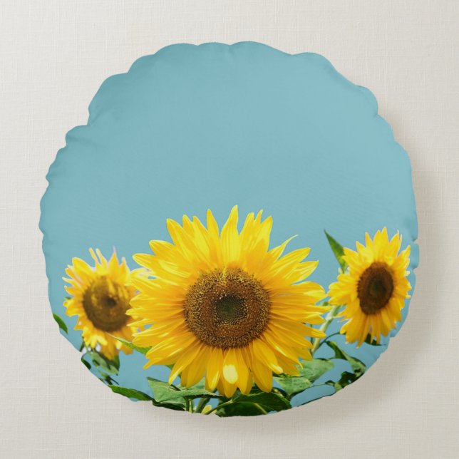 Coussins Ronds Tournesols sur turquoise sarcelle clair (Devant)