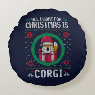 Coussins Ronds Tout ce que je veux pour Noël est Corgi mignon