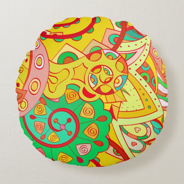 Coussins Ronds Tracery motif transparent. Design Mehndi. Coeur et (Devant)