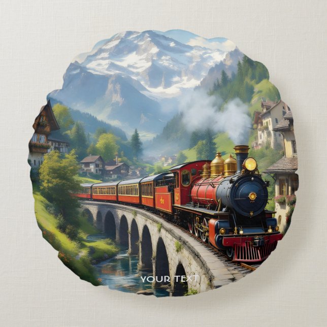 Coussins Ronds Train antique Imaginaire Crimson (Devant)