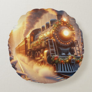 Coussins Ronds Train de vacances de Noël vintage Hiver enneigé