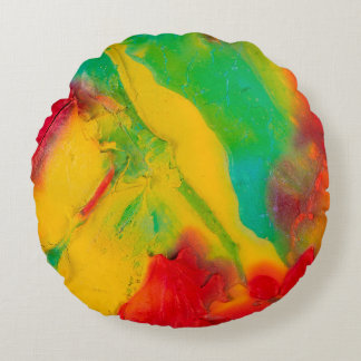 Coussins Ronds traits de peinture multicolore gros-dessus, ocre