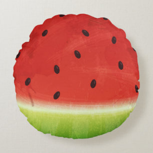 Coussins Ronds Tranche de pastèque géante à l'aquarelle mignonne