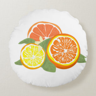 Coussins Ronds Tranches de Citron Orange Frais