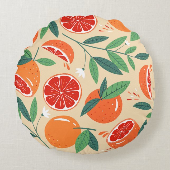 Coussins Ronds Tranches de pamplemousse, motif moderne sans soudu (Devant)