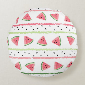 Coussins Ronds Tranches de pastèque : Aquarelle rayée sans fil