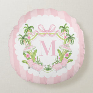 Coussins Ronds Transats Rose Palm Beach Blason Monogramme