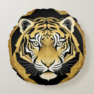 Coussins Ronds Travail d'art du tigre ornemental doré