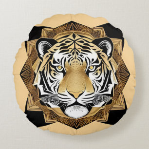 Coussins Ronds Travail d'art du tigre ornemental doré
