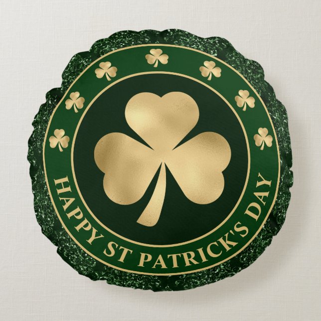 Coussins Ronds Trèfle de Shamrock vert et or St Patrick's Day (Devant)