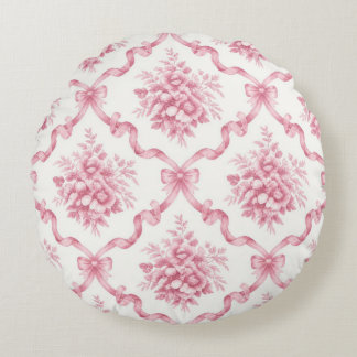 Coussins Ronds Treillis de ruban français rose Bouquet floral en
