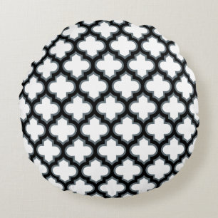 Coussins Ronds Trellis blanc et noir, treillis, Quatrefoil