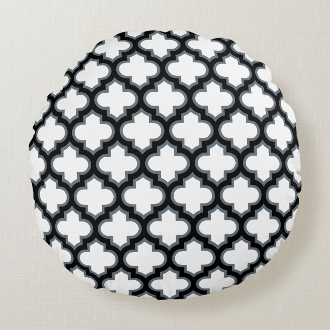 Coussins Ronds Trellis blanc et noir, treillis, Quatrefoil (Devant)