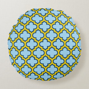 Coussins Ronds Trellis bleu et jaune, treillis, Quatrefoil