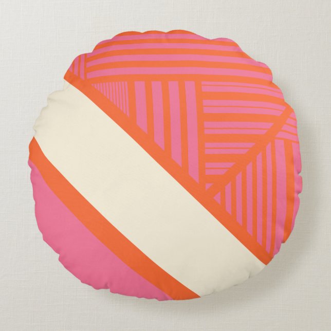 Coussins Ronds Triangle rayures en rose, orange et crème (Devant)