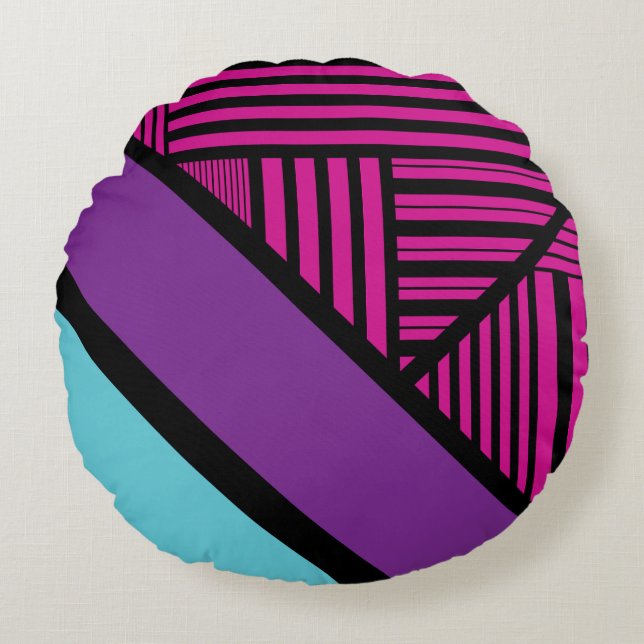 Coussins Ronds Triangle - rose, pourpre, bleu et noir (Devant)