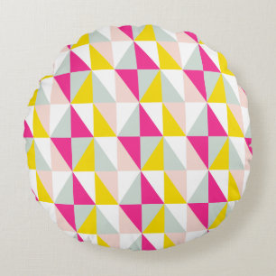 Coussins Ronds Triangles géométriques rose et motif de jaune