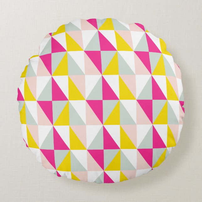 Coussins Ronds Triangles géométriques rose et motif de jaune (Devant)