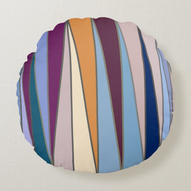 Coussins Ronds Triangles modernes du milieu du siècle, Bleu, Viol (Devant)