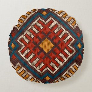 Coussins Ronds Tribal Aztec motif sans soudure sur le tricot de l