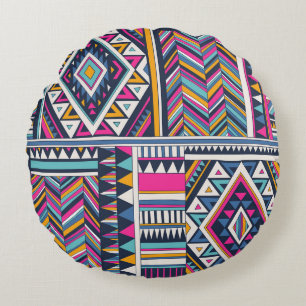 Coussins Ronds Tribale rétro, motif géométrique vintage.
