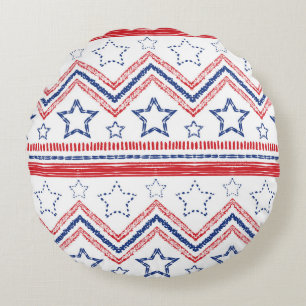 Coussins Ronds Tribus patriotique rouge bleu, symboles américains