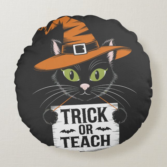 Coussins Ronds Trick or Teach Halloween Chat - Prof drôle (Devant)
