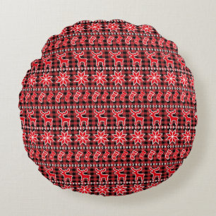 Coussins Ronds Tricot de Noël au motif de Rennes Féria de l'Île F