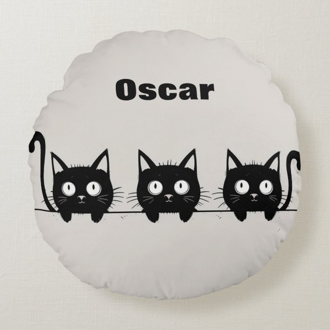 Coussins Ronds Trio Adorable de Chats Noirs (Devant)