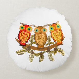Coussins Ronds Trois chouettes