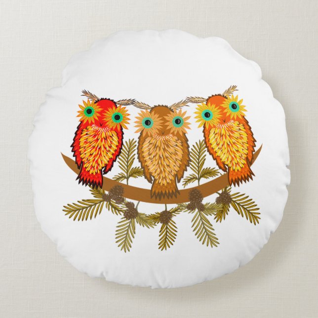 Coussins Ronds Trois chouettes (Devant)