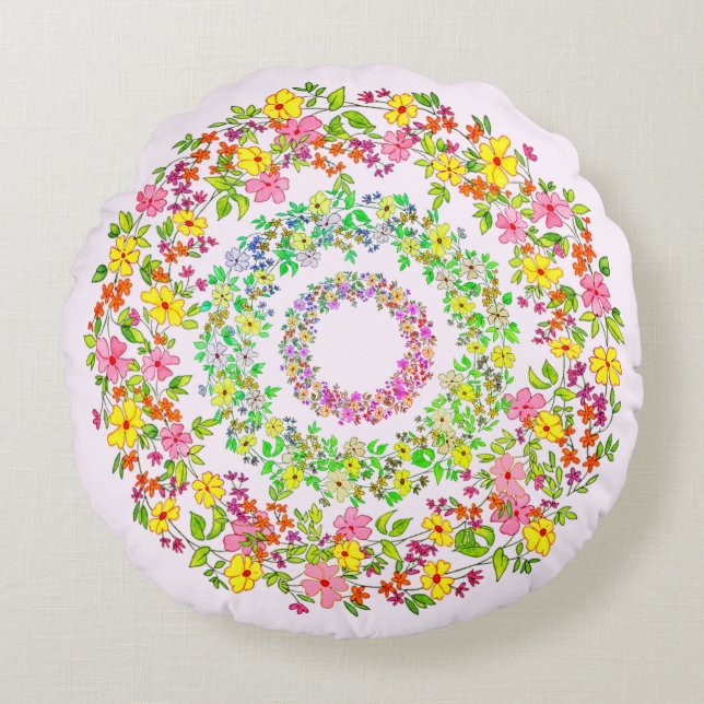 Coussins Ronds Trois couronnes de fleurs (Devant)
