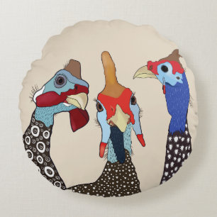 Coussins Ronds Trois mignons Oiseaux à tête molle de Guinée