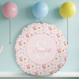 Coussins Ronds Trompette de jardin Lapin rose mignon Monogramme b