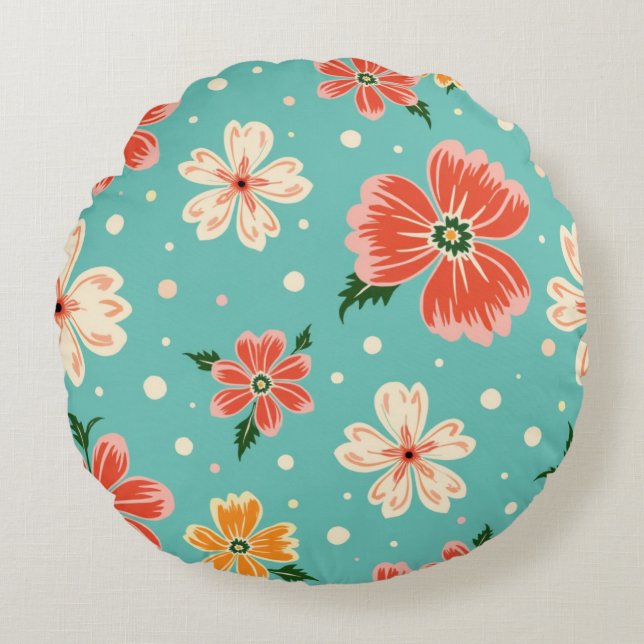Coussins Ronds Tropical Blue Floral (Devant)