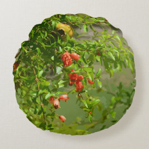 Coussins Ronds Tropical Green Orange Floral