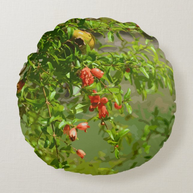 Coussins Ronds Tropical Green Orange Floral (Devant)