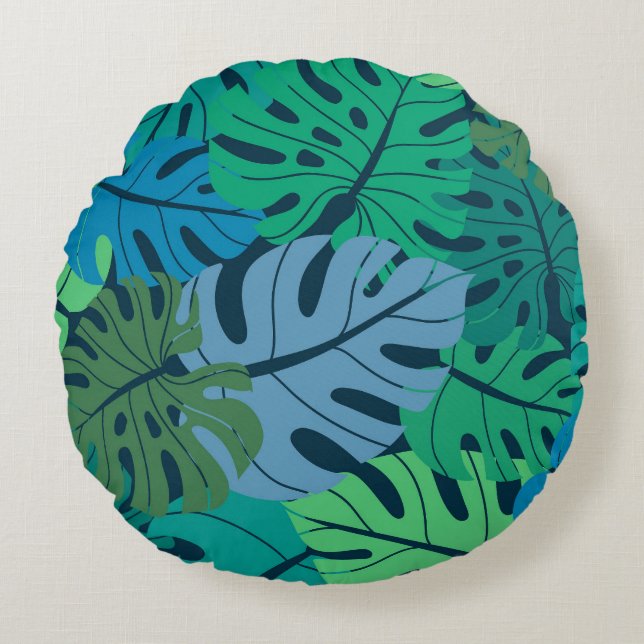 Coussins Ronds Tropical Jungle Palm Motif sans couture (Devant)