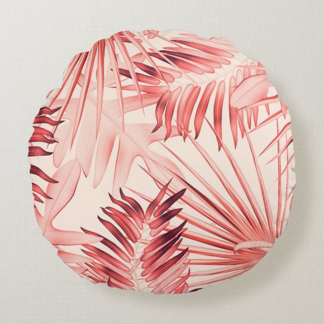 Coussins Ronds Tropical Palm Feuille, Hawaiian Stylish Motif. (Devant)
