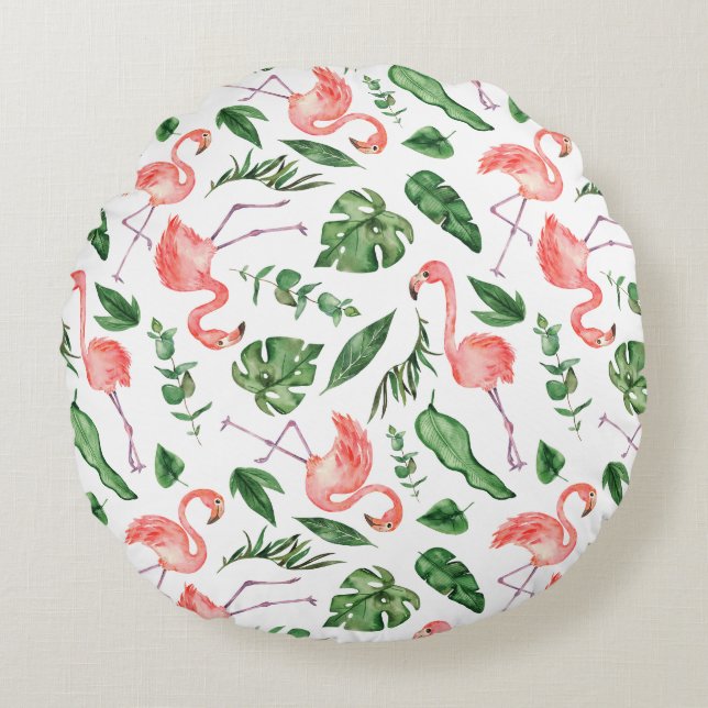 Coussins Ronds Tropical Pink Flamingo Pattern v2 (Devant)