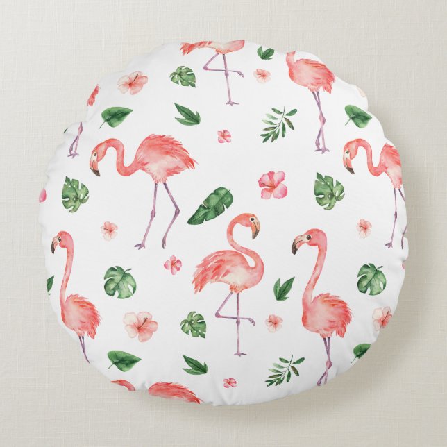 Coussins Ronds Tropical rose Flamingo (Devant)
