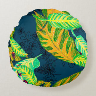 Coussins Ronds Tropical Tie Dye Blue Gouache. Tropical Pattern. G