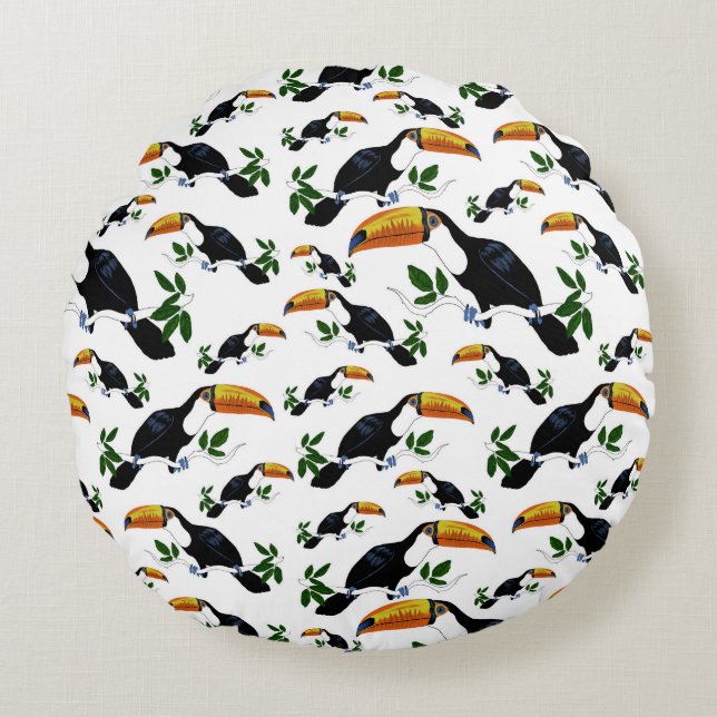 Coussins Ronds Tropical Toucans - Playful Jungle (Devant)