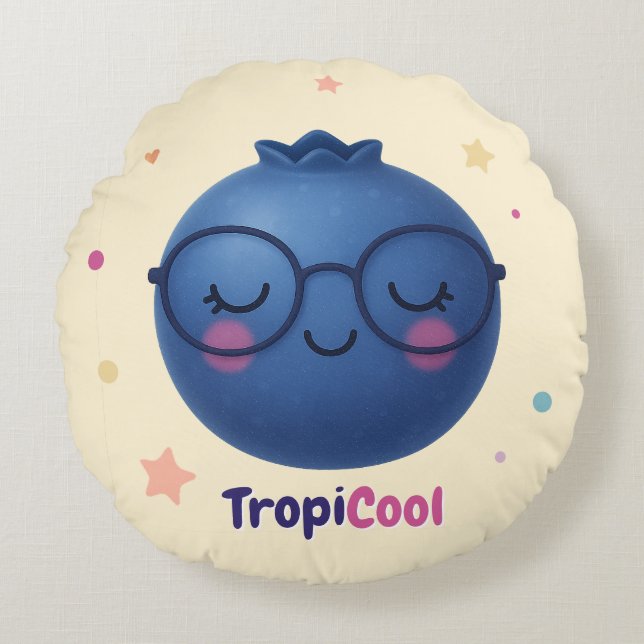 Coussins Ronds TropiCool Blueberry - Fruit Kawaii rond (Devant)
