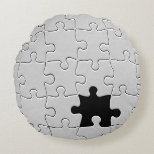 Coussins Ronds Tu Me Complètes Romantique Puzzle Noir et Blanc