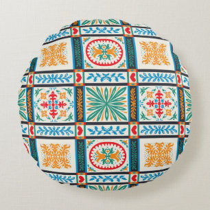 Coussins Ronds tuile en majolique italienne. Broderie avec fleurs