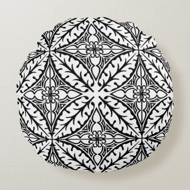 Coussins Ronds Tuiles marocaines - blanc et noir (Devant)