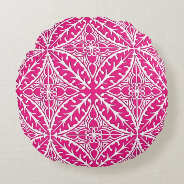 Coussins Ronds Tuiles marocaines - rose fuchsia et blanc (Devant)