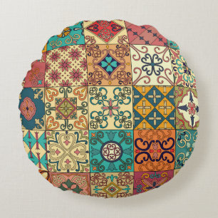 Coussins Ronds Tuiles portugaises : motif sans couture de style A